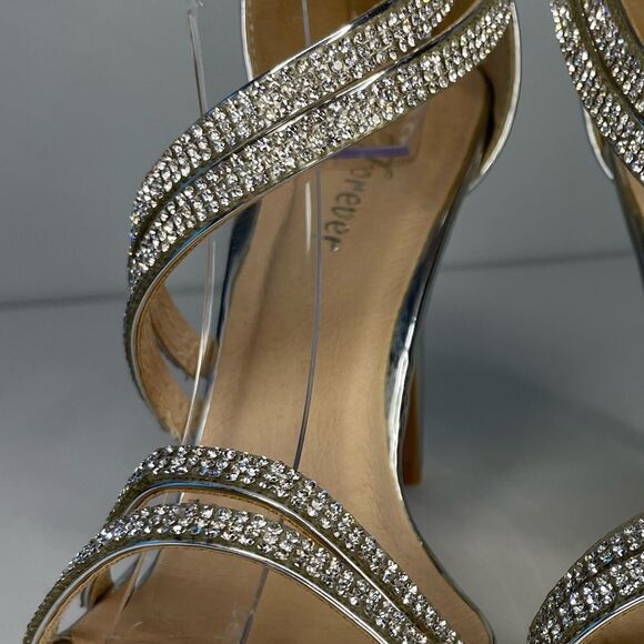 Ankle Strap Open Toe Rhinestone Stiletto Heels - Picture 3 of 11